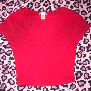 BOZZOLO RED BASIC V-NECK CROP TOP